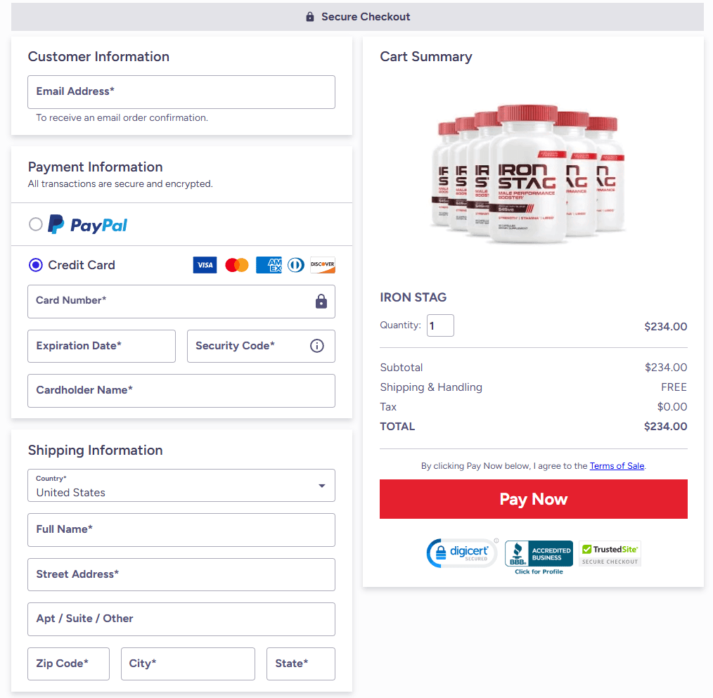 Iron Stag Checkout page